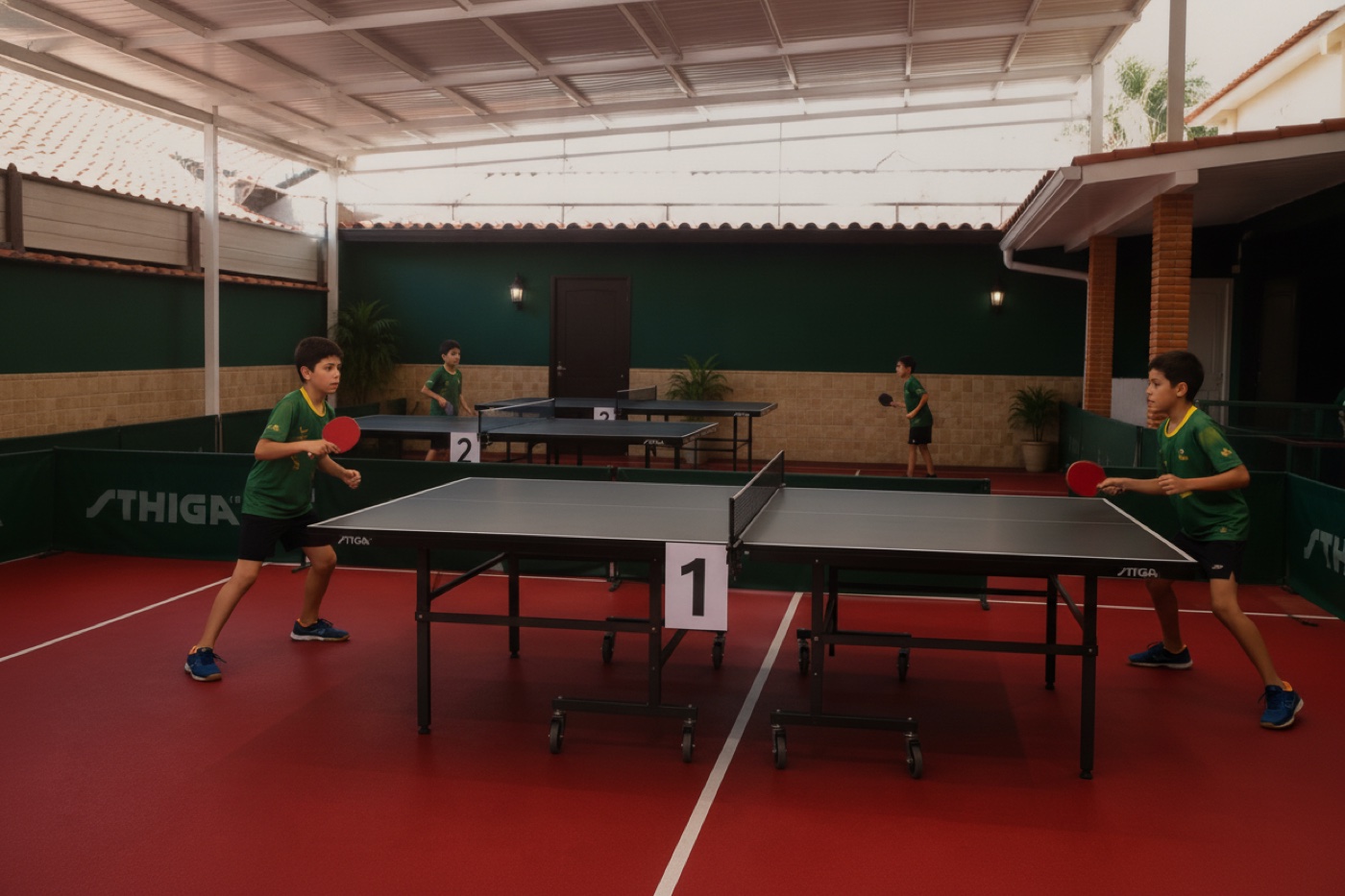 Youth table tennis training session